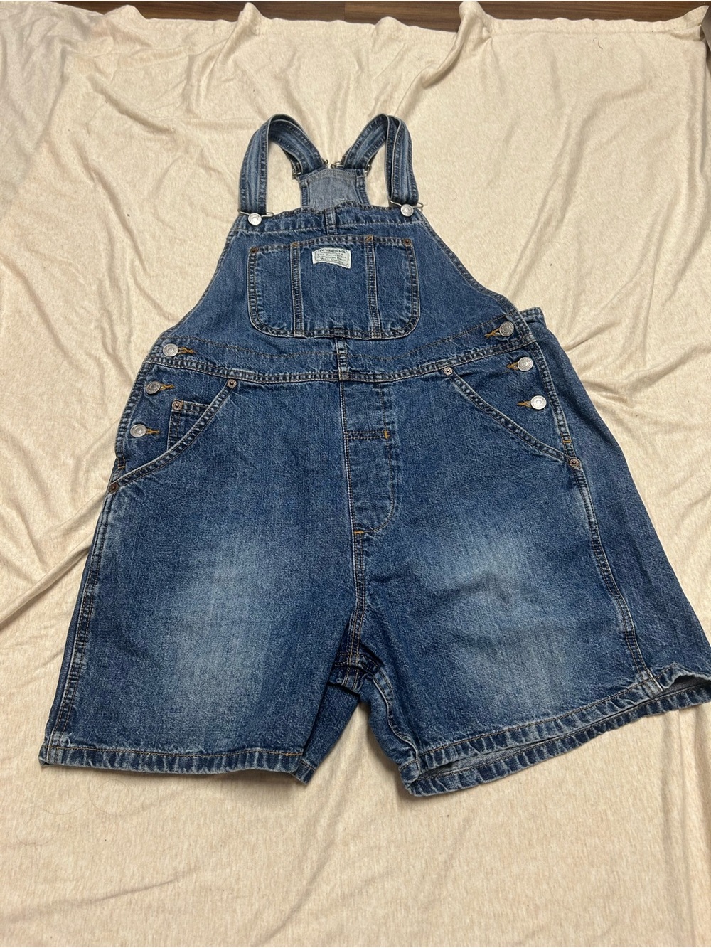 Levi’s Denim Short Overalls Shortalls Medium Wash Women’s Large Western Cowgirl